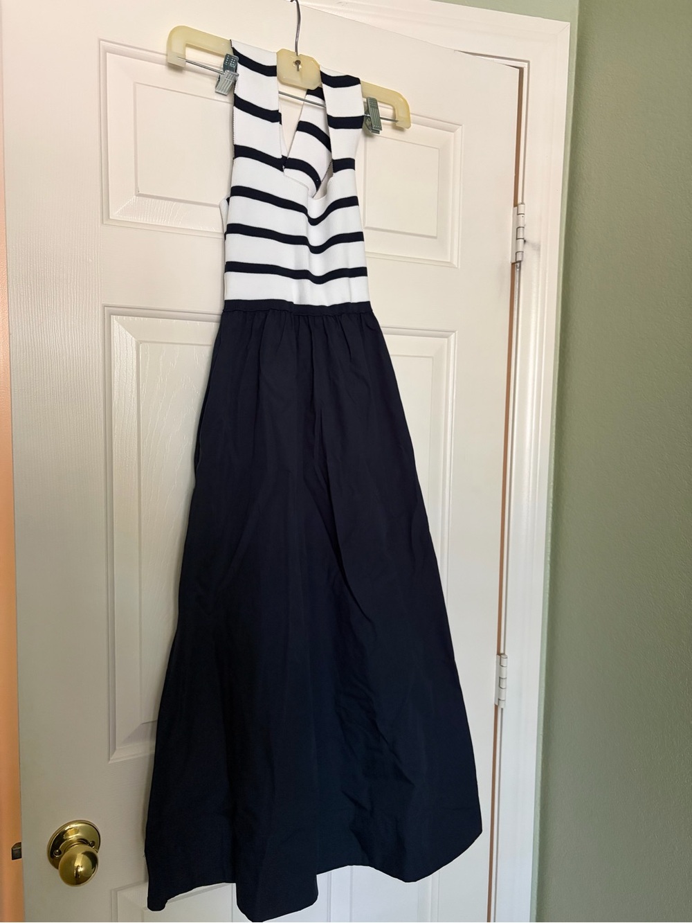 Maeve White & Navy Striped Crossback Midi Dress